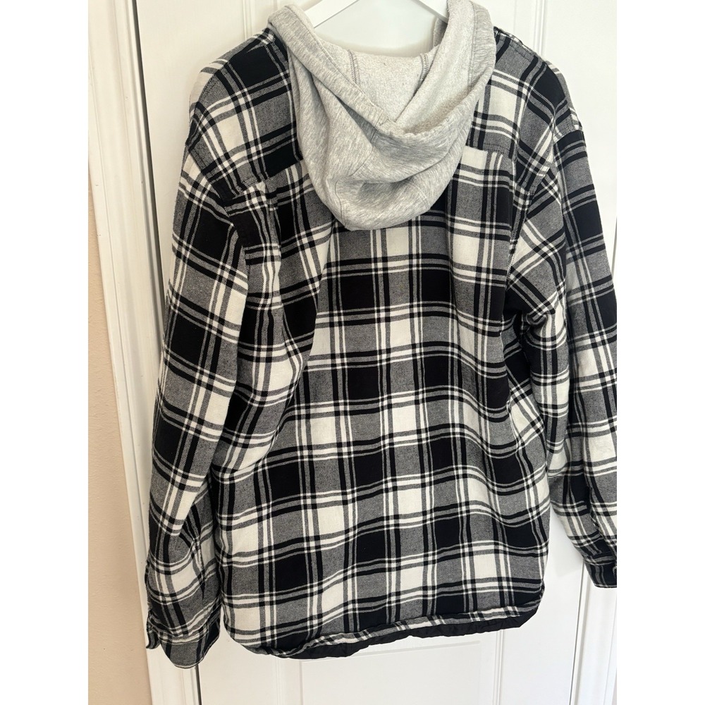 Wrangler Men's Plaid Quilted Hooded Shacket Jacket Insulated Lined Black Gray L - Picture 2 of 6